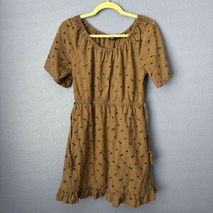 Nuon Women's Dress Brown Broderie Puff Sleeve Mini Short Sleeve Medium Tie Waist